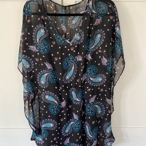 Express paisley romper size M sheer outer spaghetti strap black suit underneath